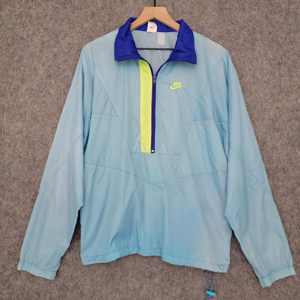 Vintage Nike Windbreaker Jacket Mens Large Blue Half Zip‎ Embroidered Swoosh 90s